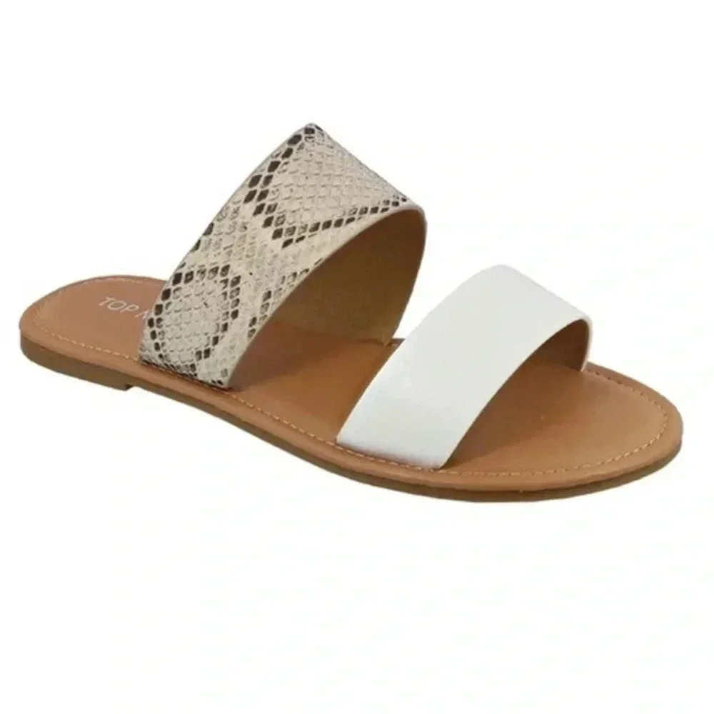 🆕Top Moda White & Snake Contrast- Strap Malik Slide🆕